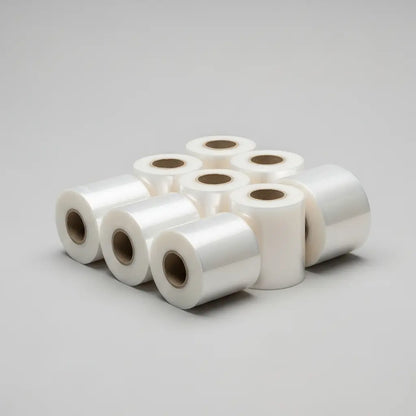 Multiple rolls of clear tape stacked on a light gray background