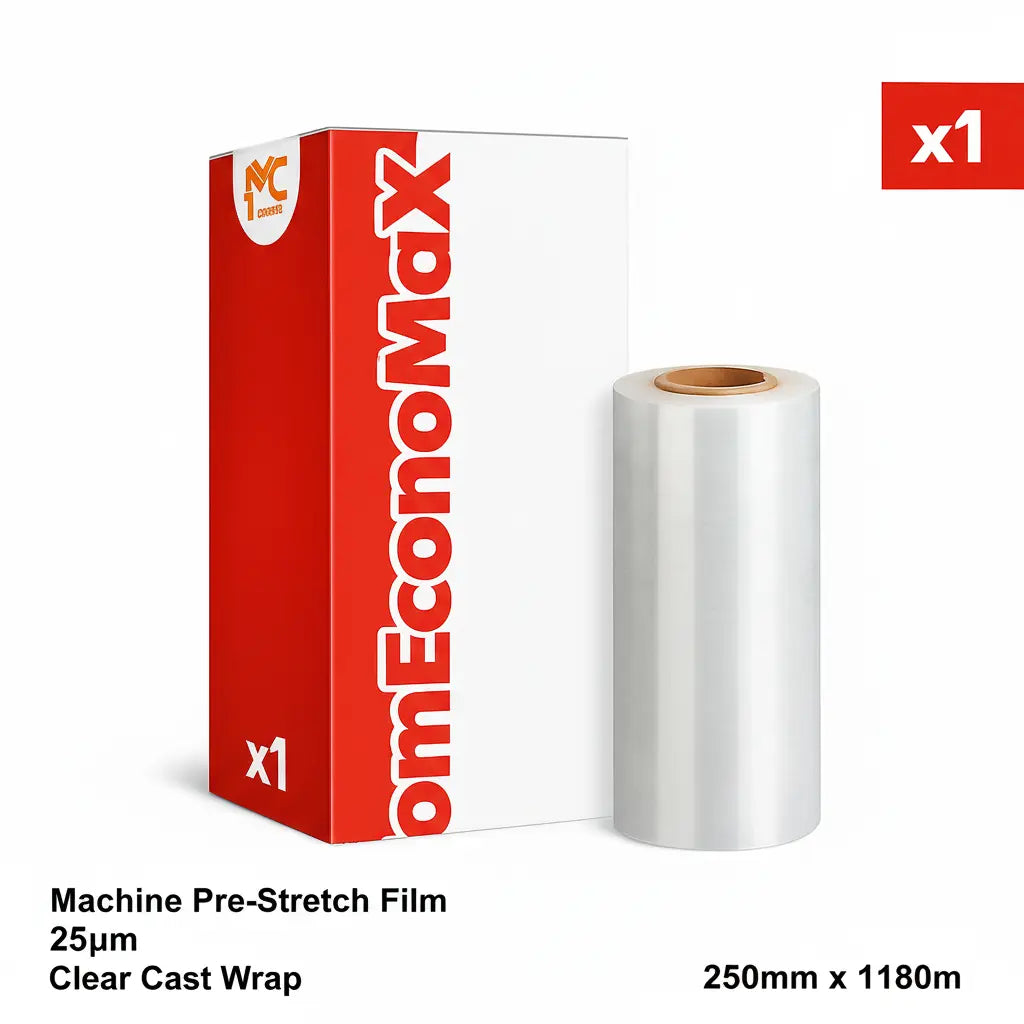 Machine Pre-Stretch Film 25µm – Clear Cast Wrap 250mm x 1180m