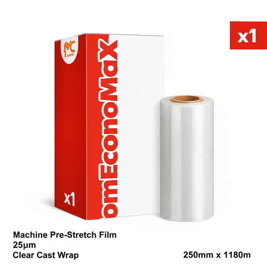 Machine Pre-Stretch Film 25µm – Clear Cast Wrap 250mm x 1180m